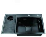 Inter Ceramic Chiuveta inox Inter Ceramic cu o cuva cu picurator stanga finisaj negru satinat 75x45 cm (7546L) Chiuveta
