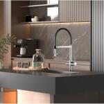 Inter Ceramic Baterie bucatarie cu pipa flexibila Inter Ceramic Acqua Pura compatibila cu sistem filtrare apa crom-negru (7207074C)