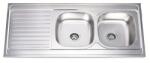 Inter Ceramic Chiuveta inox Inter Ceramic Alpaca cu doua cuve si picurator stanga finisaj inox lucios 120x60 cm (12060 L) Chiuveta