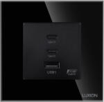 Luxion Priza Fast Charge 65W - USB-A + 2 x USB-C cu Rama din Sticla LUXION - culoare negru