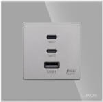 Luxion Priza Fast Charge 65W - USB-A + 2 x USB-C cu Rama din Sticla LUXION - culoare gri