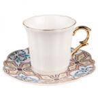 Clayre & Eef Elegance porcelán espresso csésze aljjal arany füllel - 95 ml - csempe mintás (VR-6CEKS0004)