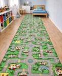 Print Traversa pentru Copii Roads, Tesatura Plata, Latime 1m, Marime 100 x 700 cm, Verde, Festonata Surfilata Tivita, Antialergica, Polipropilena, Gradinita Dormitor copii, Camera copii, Loc de joaca cop Covor