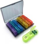 Flippy Cutie Depozitare Medicamente, Flippy, 7 Zile, 21 Compartimente, Cutie Suport, Recipiente Detasabile, Portabila, Recipiente Colorate, Cutie Neagra, 15.6x12 cm (126354)