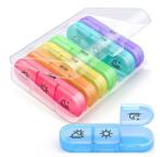 Flippy Cutie Depozitare Medicamente, Flippy, 7 Zile, 21 Compartimente, Cutie Suport, Recipiente Detasabile, Portabila, Multicolor, Cutie Transparenta, 15.6x12 cm (126355)