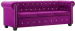 vidaXL Canapea Chesterfield 3 locuri, catifea, 199x75x72 cm, violet GartenMobel Dekor (247147) Canapea