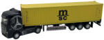 Macheta Tir Camion Mercedes Actros cu Remorca MSC - Model Metalic, Negru-Galben
