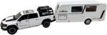 JPT Macheta Ford Ram alb Pickup cu Rulota Camping 1: 32 metal lumini si sunete deschide usile (JPT)