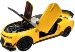 Miniauto Macheta Chevrolet Camaro galben 1: 24 lumini sunete pull back usi capota si portbagaj functionale (JPT)