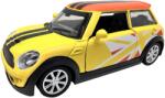  Macheta Mini Cooper Racing galben 1: 32 replica metal lumini si sunete usi deschise