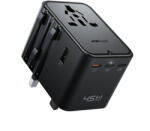 Acefast Z8 GaN Töltő / Utazóadapter 45W - EU / UK / US / AU - 3x USB-C + 2x USB-A + 1x 2500W AC - Fekete (Z8)