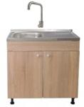 Daemi Set Masca Chiuveta Sonoma 80 cm X 50 cm X 80 cm, chiuveta inox cuva stanga, baterie inox patrat si sifon scurgere (DM-sinp_s)