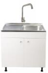 Daemi Set Masca Chiuveta Alba 80 cm X 50 cm X 80 cm, chiuveta inox cuva dreapta, baterie inox patrat si sifon scurgere (DMO-8050ALP_D)