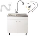 Casablanca Set Masca Chiuveta Alba 80 cm X 50 cm X 80 cm, Chiuveta inox, Baterie lebada flexibila si Sifon scurgere (DMO-8050AL)