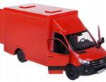 Welly Macheta Mercedes Sprinter rosie duba transport replica metal cu usi fata si usi spate deschise mecanism pull back fara cutie proprie (JPT)