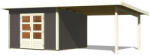 Karibu Northeim 3. Kerti ház bővítménnyel/terasszal, terra szürke színű fából 604 cm x 309 cm