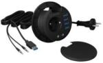  ICY BOX Table Hub 4x USB 3.0 Type-A with Audio in-/output and Schuko Socket CEE 7/3 diameter 80 mm Black (IB-HUB1430)