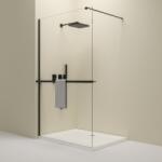 Erga Paris, Walk-In zuhany paraván 60x200 cm polccal és törülközőtartóval, 8 mm átlátszó üveg, fekete profil, ERG-V02-PARIS-060x200-CL-BK-BAR (ERG-V02-PARIS-060X200-CL-BK-BAR)