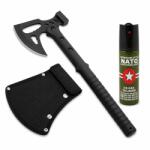 Depox Set topor si spray paralizant propulsie jet DEPOX®, otel inoxidabil, negru, 42 cm/60 ml, teaca inclusa (1388)