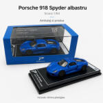 KINSMART Macheta Porsche 918 Spyder albastru, scara 1: 64, Kinsmart, Hypercar League Collection, vitrina plexiglas (2912)