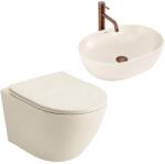 Rea Set Vas WC Suspendat Focus + Lavoar pe Blat Rea Focus crem mat (KPL-C0363)