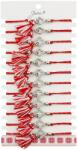 Jolie Martisor Bratara cu Ciucure pentru Dama, Jolie, Model Trifoi Contur cu Buburuza, Set 12 bucati, Pandativ din Inox cu Pietre, Snur Reglabil, Rosu/Alb (128052)