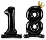 Party Deco Стоящ Фолиев Балон Цифра "18" с Корона, Черно и Златно, 84см (fb125-18-010)