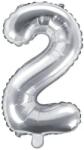 Party Deco Фолиев Балон Цифра, Сребърно - 35см - 2 (fb10m-2-018)
