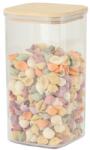 Flippy Cutie de Depozitare Alimente, Flippy, Cutie de tip Container, Cutie pentru Cereale, din Plastic, Capac din Bambuc, 10 x 10 x 19 cm, Volum 1.2l, Transparent (134562)