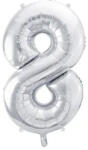 Party Deco Фолиев Балон Цифра, Сребро - 86см - 8 (fb1m-8-018)