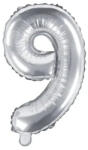 Party Deco Фолиев Балон Цифра, Сребърно - 35см - 9 (fb10m-9-018)