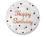 GoDan Бял фолиев балон „Happy Birthday с точки в розово злато (FG-OHBB)