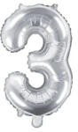 Party Deco Фолиев Балон Цифра, Сребърно - 35см - 3 (fb10m-3-018)