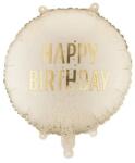 Party Deco Кръгъл фолиен балон Happy Birthday с ефект златни конфети - Крем (FB353-079)