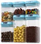 Flippy Set 6 Cutii de Depozitare Alimente, Flippy, 2 x 500ml, 2 x 800ml, 2 x 1200ml, Capac Albastru, din PP+PET, Inchidere Ermetica, Transparent (134636)