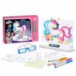 Flippy Tabla De Desen Cu Lumini 3D Unicorn Pentru Copii, Set Creativ Cu Ochelari Si Sabloane Pentru Desen Luminos, Jucarie Interactiva Cu Efect Neon Pentru Dezvoltare Creativitate Si Imaginatie Copii 3+ Ani,