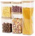 Flippy Cutii de Depozitare Alimente, Flippy, Set din 5 Cutii de tip Container, Cutii pentru Cereale, din Plastic, Capac din Bambuc, 1pc 0.5 l. 2pc 0.8 l, 2pc 1.2 l, 1pc 1.9 l, Transparente (134573)