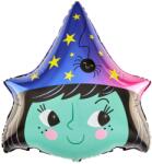 Flippy Baloane Halloween, Flippy, set din 5 Baloane, 1 Little Witch Halloween, 2 stele negre, 2 baloane rotunde multicolore, din folie de aluminiu, 30- 40 cm, pai de carton inclus, Multicolor (129943)
