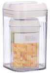 Flippy Cutii de Depozitare Alimente, Flippy, Set din 2 Cutii de tip Container, Recipiente pentru Cereale in Bucatarie, 0.8 L-10x15.5 cm, 2 L-12.5x12.5x21.5 cm, Transparente cu Capac Alb (134598)