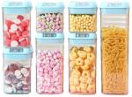 Flippy Set 7 Cutii de Depozitare Alimente, Flippy, 2 x 500ml, 2 x 800ml, 2 x 1200ml, 1 x 1900 ml, Capac Albastru, din PP+PET, Inchidere Ermetica, Transparent (134637)