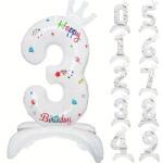 Flippy Balon din Folie Metalizata, Flippy, Figurina Cifra, Model 3 cu Happy Birthday Scris, Tema Aniversare 81 cm, Ambalaj Individual, Pai Inclus, Umflare cu Aer sau Heliu, Alb (133939)