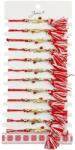 Jolie Martisor Bratara cu Ciucure pentru Dama, Jolie, Model Pana cu Buburuza, Set 12 bucati, Pandativ din Inox cu Piatra, Snur Reglabil, Rosu/Alb (128071)