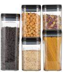 Flippy Cutii de Depozitare Alimente, Flippy, Set din 5 Cutii de tip Container, Recipiente pentru Cereale in Bucatarie, Transparente cu Capac Negru (134619)
