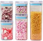 Flippy Cutii de Depozitare Alimente, Flippy, Set din 5 Cutii de tip Container, 1x0.5 l, 2x0.8 l, 1x1.2 l, 1x1.9 l, Recipiente pentru Cereale in Bucatarie, Transparente cu Capac Albastru-Alb (134627)