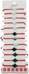 Jolie Bratara Martisor pentru Dama, Jolie, Model Trifoi cu 4 Foi, Set 12 bucati, Pandativ Argintiu din Inox cu Snur Rosu Ajustabil (128176)
