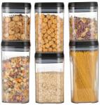 Flippy Cutii de Depozitare Alimente, Flippy, Set din 6 Cutii de tip Container, Recipiente pentru Cereale in Bucatarie, Transparente cu Capac Negru (134624)