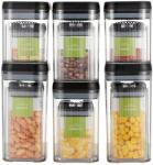 Flippy Cutii de Depozitare Alimente, Flippy, Set din 12 Cutii de tip Container, Recipiente pentru Cereale in Bucatarie, Transparente cu Capac Negru (134626)