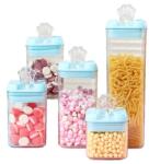 Flippy Set 5 Cutii de Depozitare Alimente, Flippy, 1 x 500ml, 2 x 800ml, 1 x 1200ml, 1 x 1900ml, Capac Albastru, din PP+PET, Inchidere Ermetica, Transparent (134635)