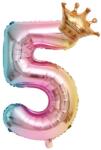 Flippy Balon din Folie Metalizata, Flippy, Figurina Cifra Gradient, Tema Aniversare 80 cm, Ambalaj Individual, Pai inclus, Umflare cu Aer sau Heliu, Coronita, Cifra 5 (127158)