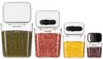 Flippy Set 4 Recipiente Depozitare Alimente, Flippy, pentru Organizare Bucatarie, cu Inchidere Ermetica, Transparent, Plastic fara BPA, Compatibile cu Masina de Spalat Vase, Diferite Dimensiuni, 350 ml, 1300